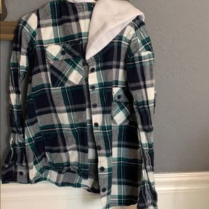 Teal hooded flannel